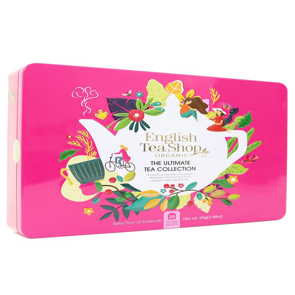 English Tea Shop Organic Ultimate Tea Collection Gift Tin 36 Tea Bag Sachets - 6 Different Flavours