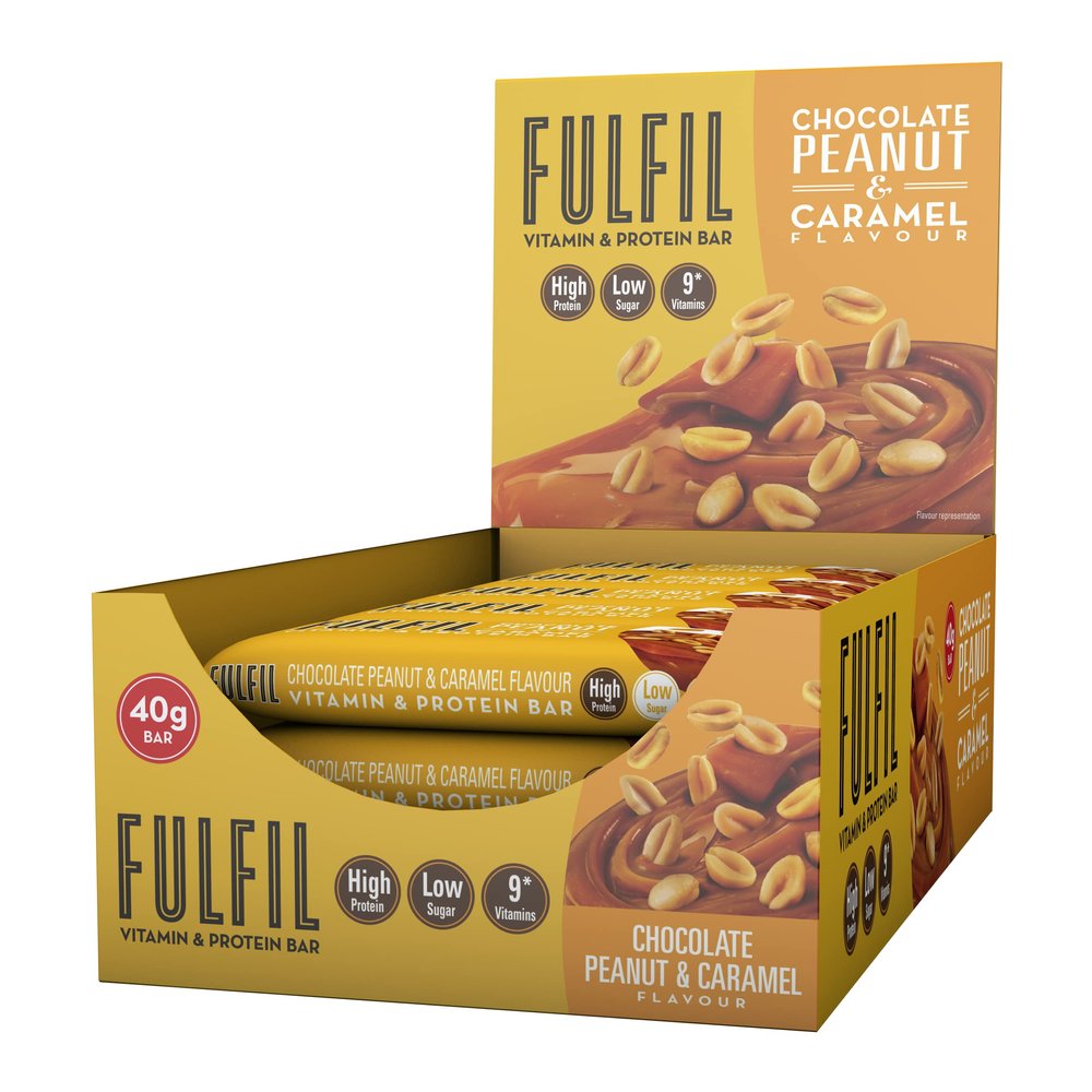 Fulfil Vitamin and Protein Bar (15 x 40 g Bars)  Chocolate Peanut and Caramel Flavour  15 g High Protein, 9 Vitamins, Low Sugar