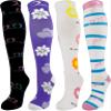 4 Pair Small/Medium Extra Soft Premium Quality Colorful Moderate Graduated Compression Socks 15-20 mmHg. Nurses, Running, Travel, Knee-High, Mens & Womens Comfort Blend. Celebrate Mum Designs view 1