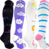 4 Pair Small/Medium Extra Soft Premium Quality Colorful Moderate Graduated Compression Socks 15-20 mmHg. Nurses, Running, Travel, Knee-High, Mens & Womens Comfort Blend. Celebrate Mum Designs view 2