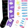 4 Pair Small/Medium Extra Soft Premium Quality Colorful Moderate Graduated Compression Socks 15-20 mmHg. Nurses, Running, Travel, Knee-High, Mens & Womens Comfort Blend. Celebrate Mum Designs view 4