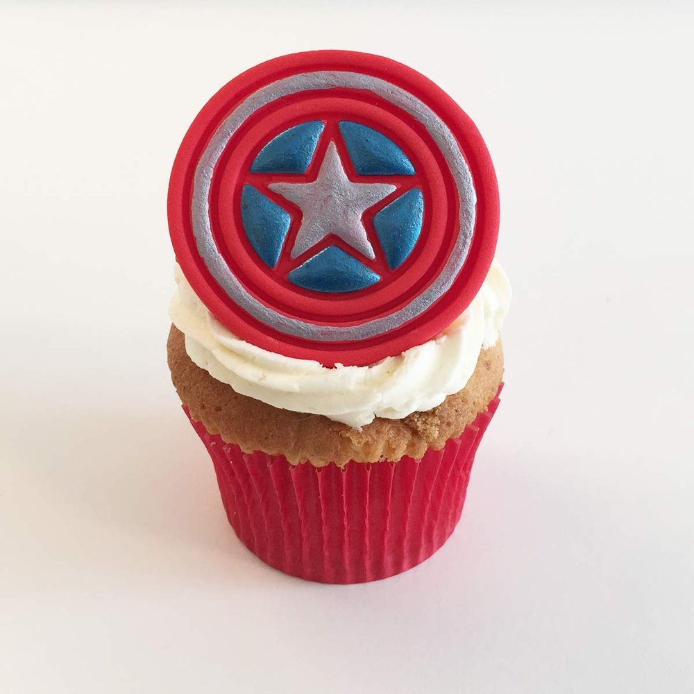 12 Sugar Marvel Captain America 6cm x 6cm Cake Toppers- Edible, Unique & Made with Love & Imagination in The UK!