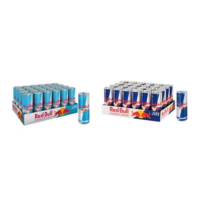 Red Bull Sugar Free & Regular Drink Cans 24 x 250ml 1 or 2 Cases (1 of Each, Sugar Free & Energy)