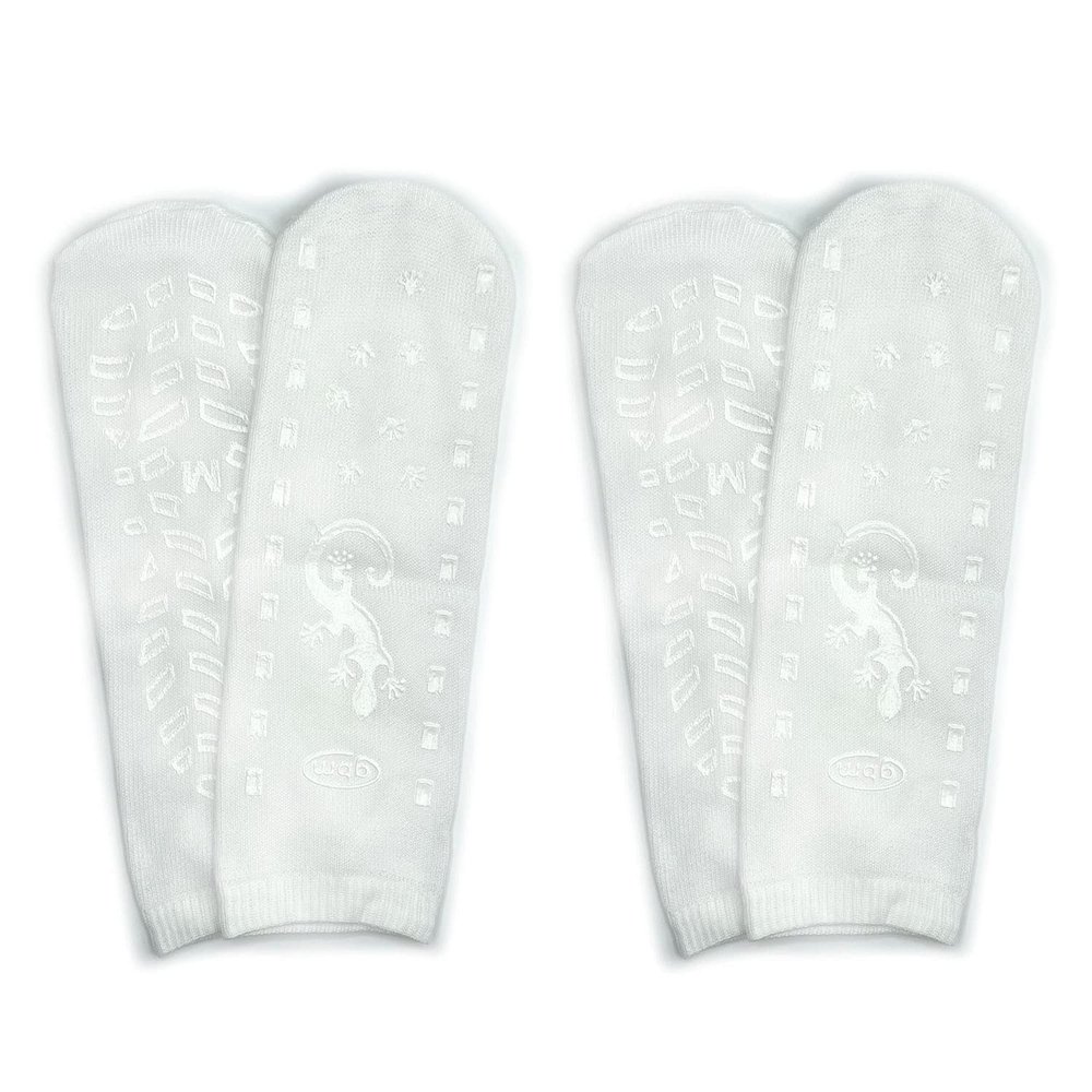 GBM Geckos - Plush Double Tread Non-Slip Safety Socks 2-Pack (White, Bariatric)