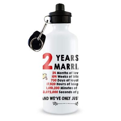 Anniversary themed 2 years of Marriage Years Months Days Hours Weeks 500 ml Sports Water Bottle.
