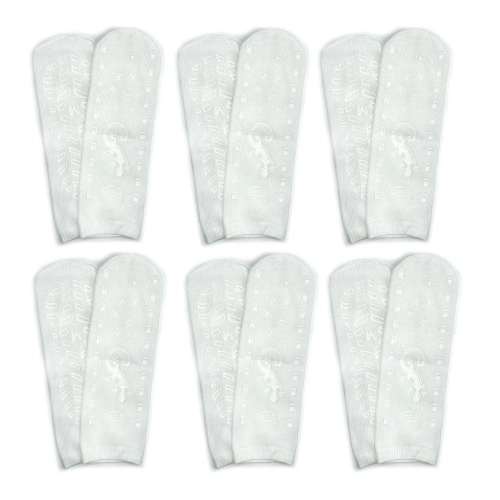 GBM Geckos - Plush Double Tread Non-Slip Safety Socks 6-Pack (White, Bariatric)