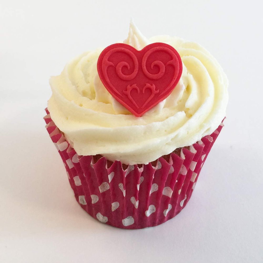 12 Small Red Sugar 2.8cm x 2.5cm Pretty Heart Cake Toppers- Edible, Unique and Made with Love in The UK!