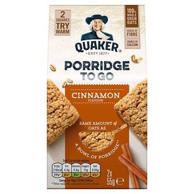 Quaker Porridge to Go Cinnamon Breakfast Bars 2 Pack 110g
