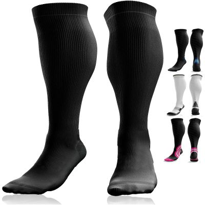 aZengear Compression Socks (20-30mmHg) Anti DVT Air Flying Knee-High Flight Travel Stockings, Swollen Legs, Varicose Veins, Running, Shin Splints Calf Pressure Support, Sports (Black, S/M)