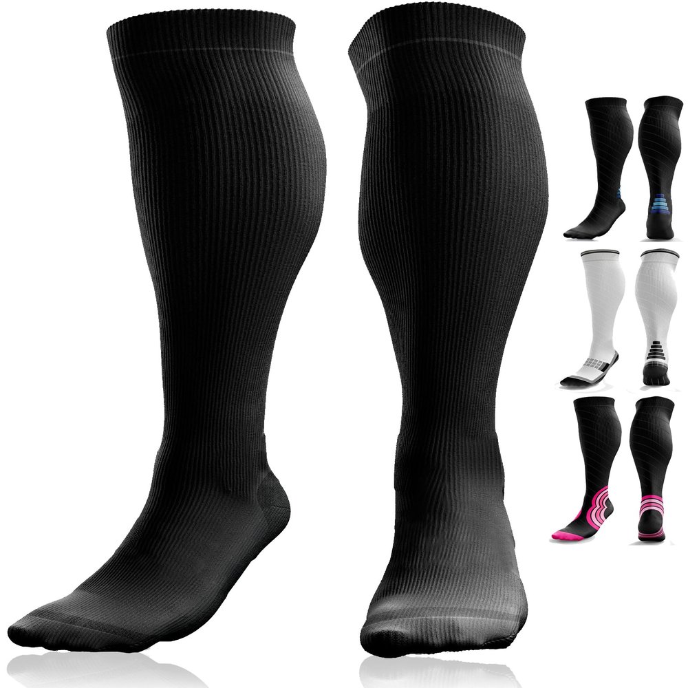 aZengear Compression Socks (20-30mmHg) Anti DVT Air Flying Knee-High Flight Travel Stockings, Swollen Legs, Varicose Veins, Running, Shin Splints Calf Pressure Support, Sports (Black, S/M)