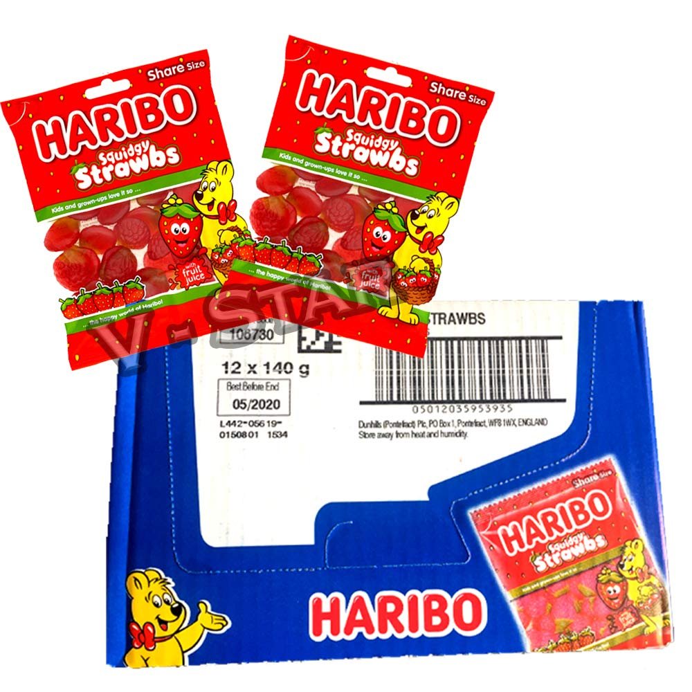 1 x Full Box of HARIBO Sweets (Squidgy STRAWBS 160g (12 Packs))