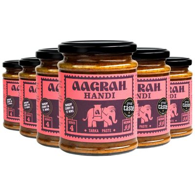 Aagrah Handi Tarka Indian Curry Cooking Sauce - Authentic Restaurant Recipe Base - Medium Heat - 270g Jar Serves 3-4 - Case of 6 Jars