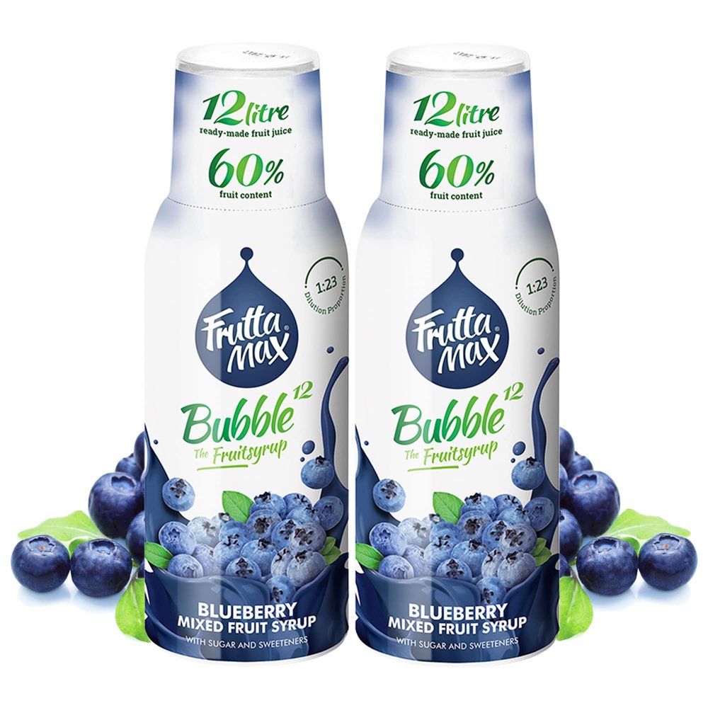 2 Pack - FruttaMax Blueberry Syrup | Less Sugar | 60% Real Fruit Concentrate | Suitable for soda Machine 2x500ml
