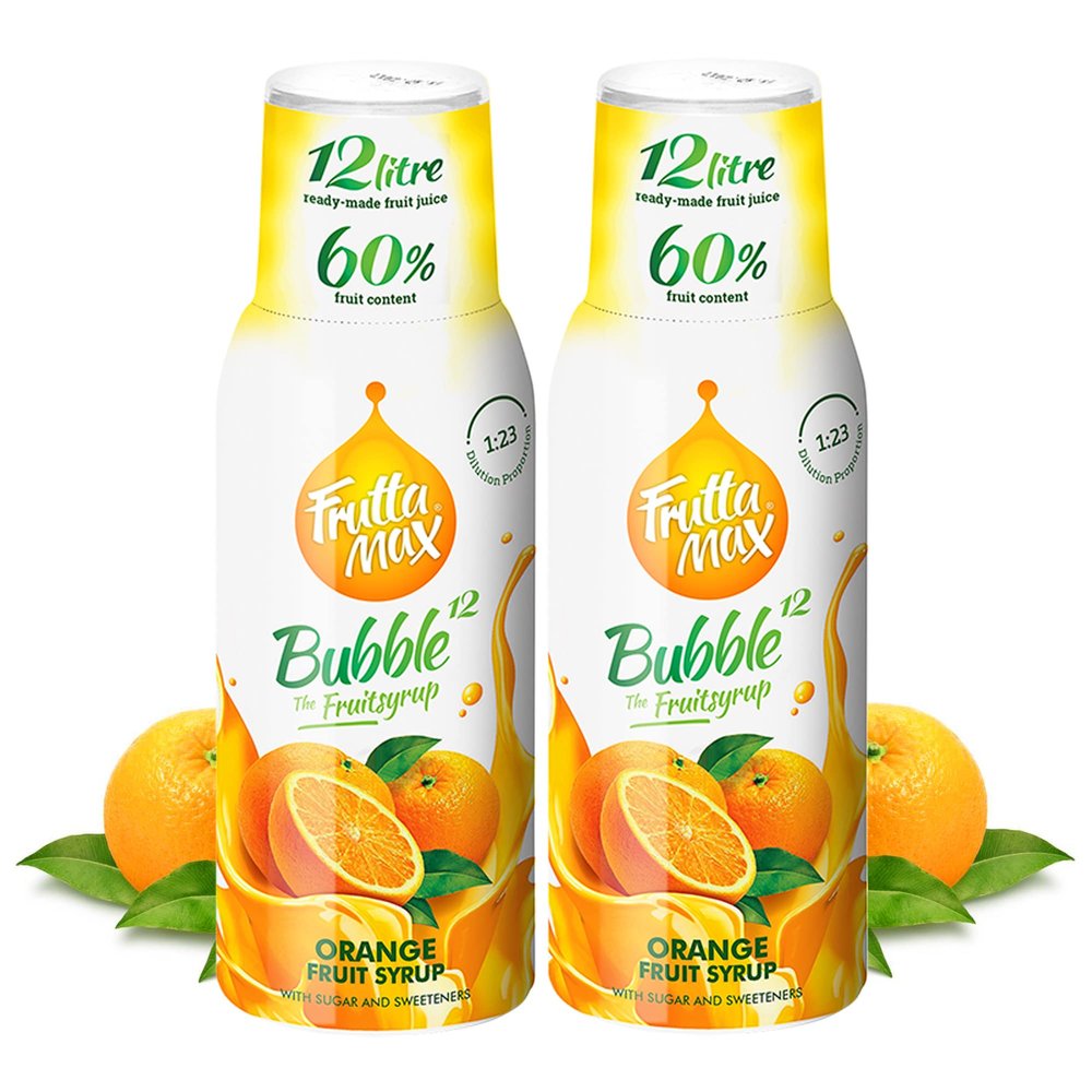 2 Pack - FruttaMax Orange Syrup | Less Sugar | 60% Real Fruit Concentrate | Suitable for soda Machine 2x500ml