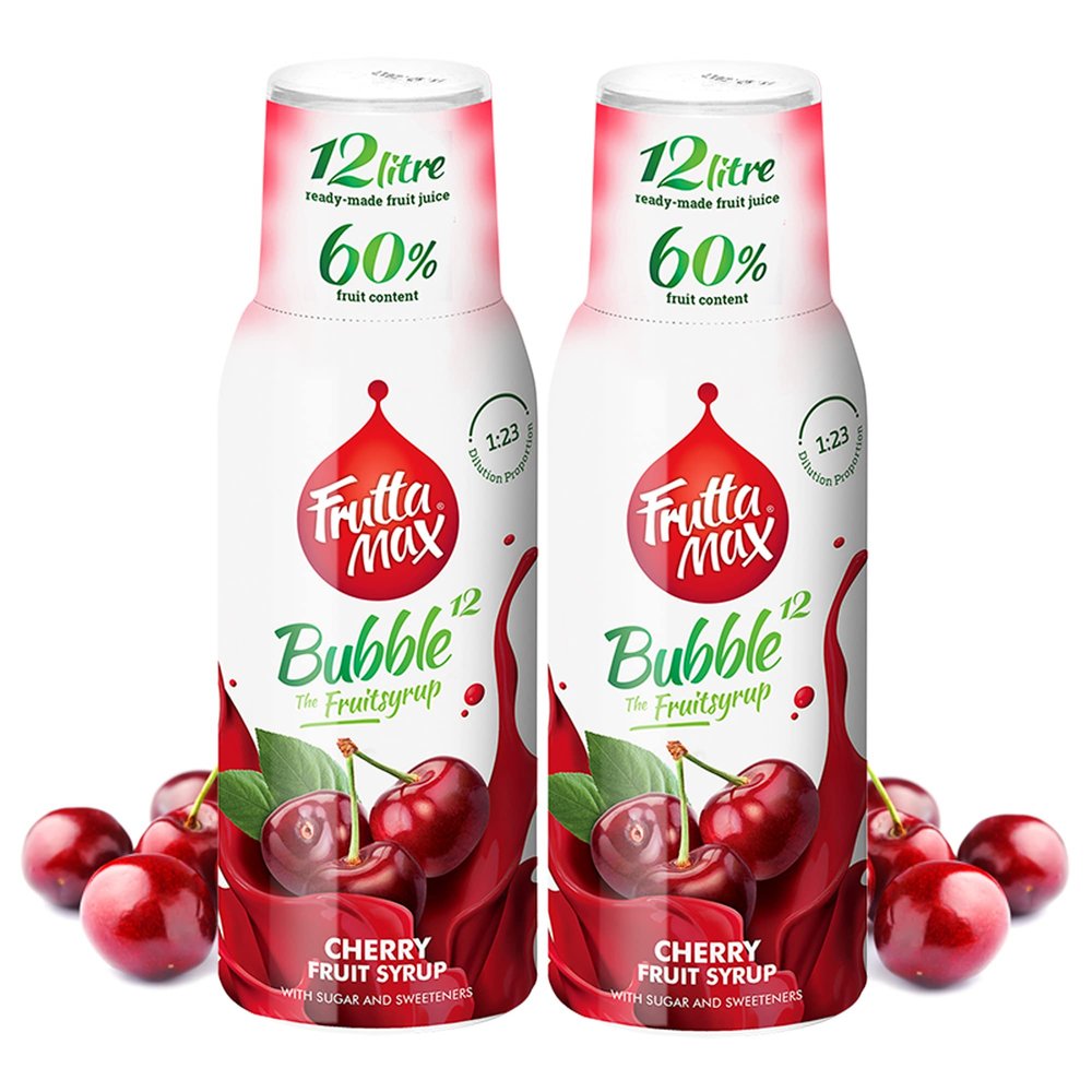 2 Pack - FruttaMax Sour Cherry Syrup | Less Sugar | 60% Real Fruit Concentrate | Suitable for soda Machine 2x500ml