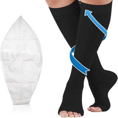 Compression Socks 20-30mmHg Open Toe with Free Auxiliary Wear Socks Sleeve Professional Care for Ankle,Varicose Veins, Calf Edema Pain Relief Suitable for Nurses Maternity Flight Travel Men Women XXL