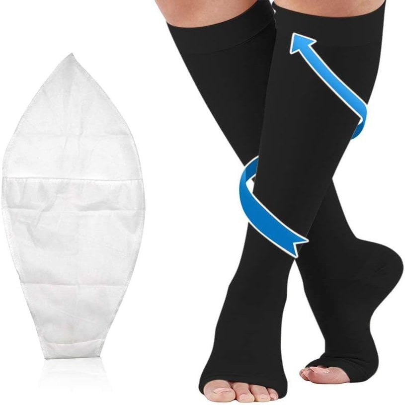 Compression Socks 20-30mmHg Open Toe with Free Auxiliary Wear Socks Sleeve Professional Care for Ankle,Varicose Veins, Calf Edema Pain Relief Suitable for Nurses Maternity Flight Travel Men Women XXL