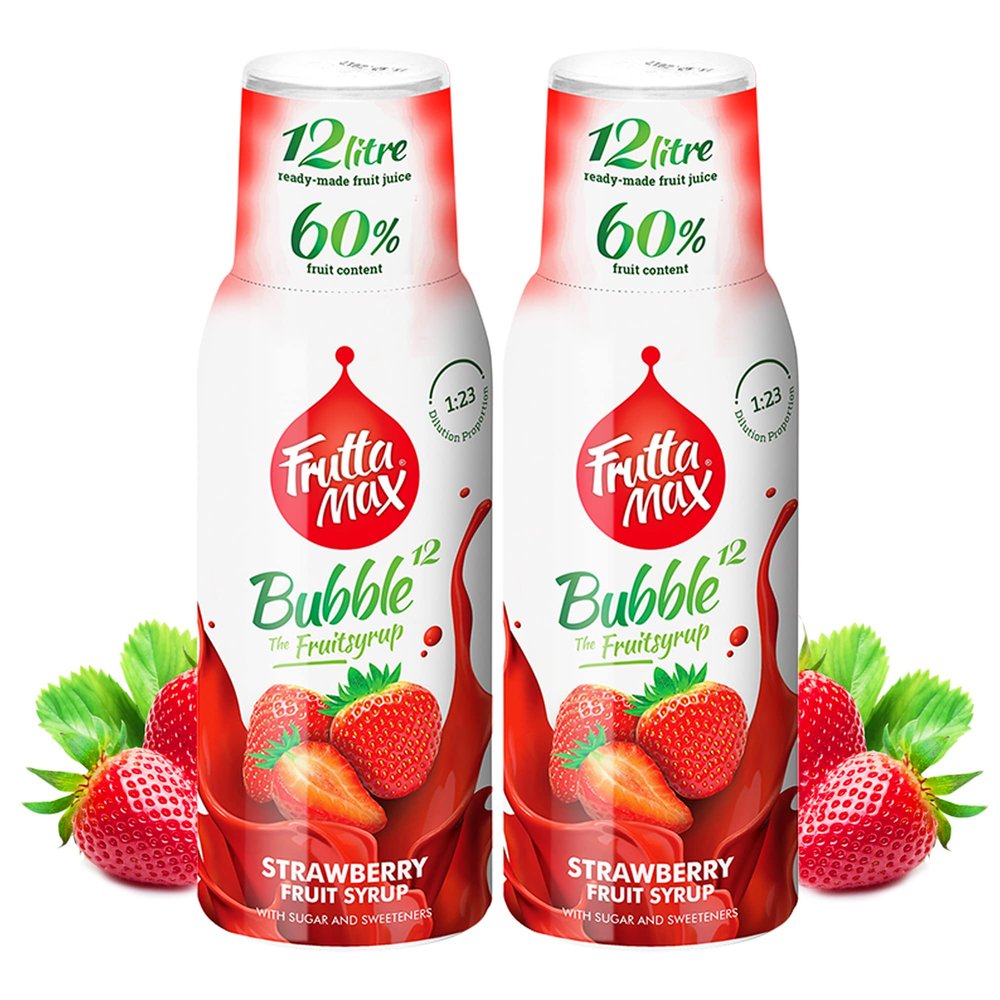 2 Pack - FruttaMax Strawberry Syrup | Less Sugar | 60% Real Fruit Concentrate | Suitable for soda Machine 2x500ml
