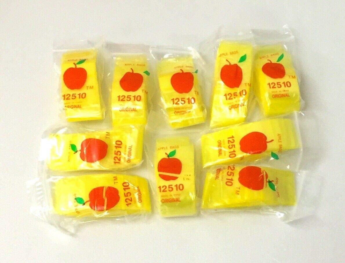12510 (1.25"X1") Yellow Color Apple Brand Bags Mini ZipLock Baggies, Case of 1,000
