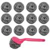12pcs Stainless Steel Scourer Scrub Pad with Plastic Handle Cleaning Brush Metal Scouring Pad Removes Grease, Oil and Dirt Stains from Pots, Dishes and Bakeware for Household Kitchen Restaurants view 1