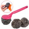 12pcs Stainless Steel Scourer Scrub Pad with Plastic Handle Cleaning Brush Metal Scouring Pad Removes Grease, Oil and Dirt Stains from Pots, Dishes and Bakeware for Household Kitchen Restaurants view 4