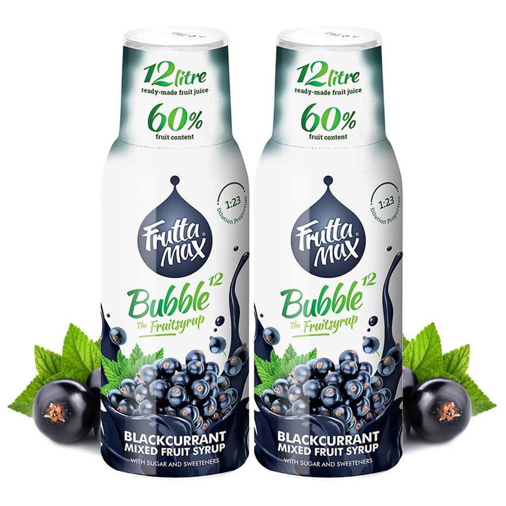 2 Pack - FruttaMax BlackCurrant Syrup | Less Sugar | 60% Real Fruit Concentrate | Suitable for soda Machine 2x500ml