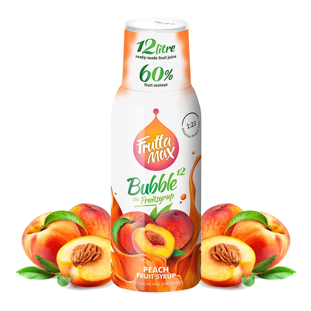 FruttaMax Peach Syrup | Less Sugar | 60% Real Fruit Concentrate | Suitable for soda Machine 500ml