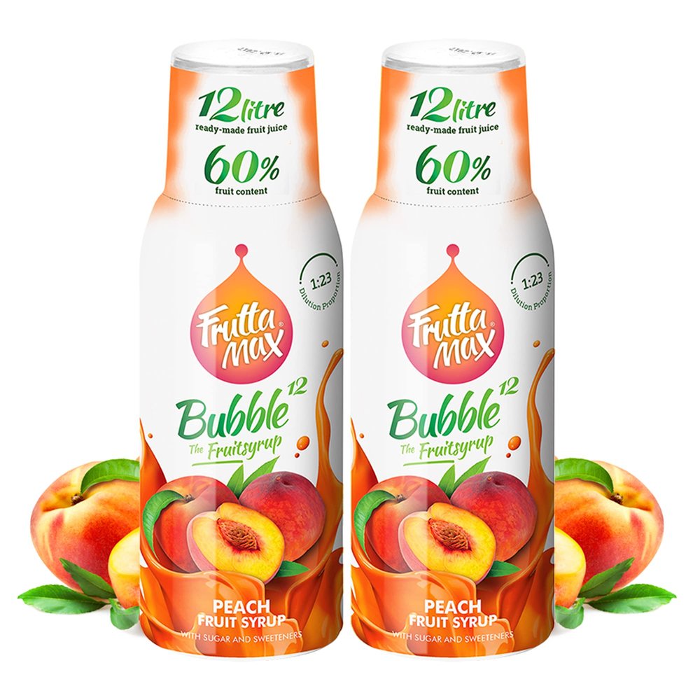 2 Pack - FruttaMax Peach Syrup | Less Sugar | 60% Real Fruit Concentrate | Suitable for soda Machine 2x500ml