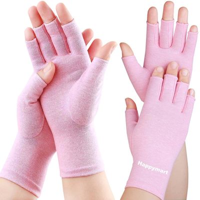 2 Pairs Compression Gloves Arthritis Gloves, Fingerless Gloves for Women & Men,Gloves for Rheumatoid & Osteoarthritis (Pink, Small-2 Pairs)
