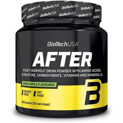 BioTechUSA After | Flavoured Post-Workout Drink Powder | with Amino Acids, Creatine, Vitamins, and Minerals | Sugar-Free | 420g | Green Apple