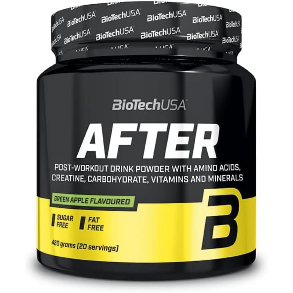 BioTechUSA After | Flavoured Post-Workout Drink Powder | with Amino Acids, Creatine, Vitamins, and Minerals | Sugar-Free | 420g | Green Apple
