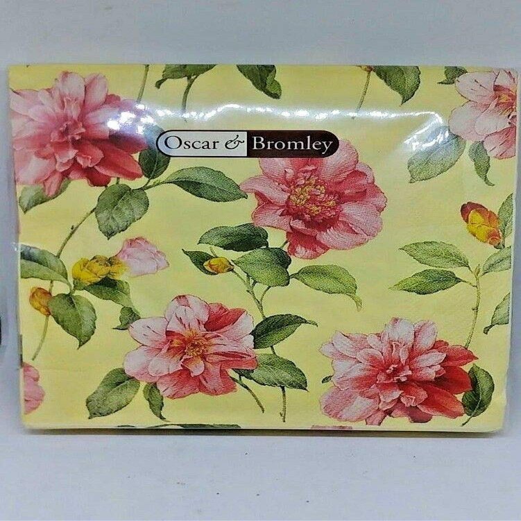 3 x 20 Sets of Oscar & Bromley Floral Lunch Napkins 3ply 3 Variations in Colour Cream, Olive Green, and Yellow,