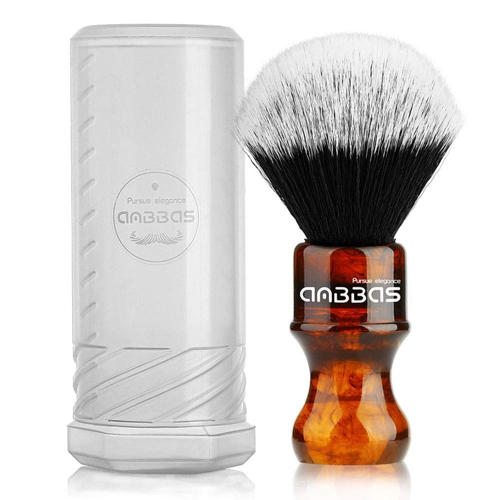 Anbbas Synthetic Badger Shaving Brush with Resin Handle,Nylon Bristles Hair Lathering Foam Brush for Men Travel Professional Wet Shaving(Amber,24 mm Knot)