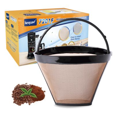 KEEPOW Reusable Coffee Filter Replacement 8-12 Cup, Compatible with Ninja & Cuisinart Coffee Makers, #4 Cone Gold Tone Coffee Filter Basket