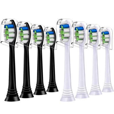 8 Count Replacement Toothbrush Heads Compatible with Philips Sonicare Electric Toothbrush, 4er White and 4er Black.
