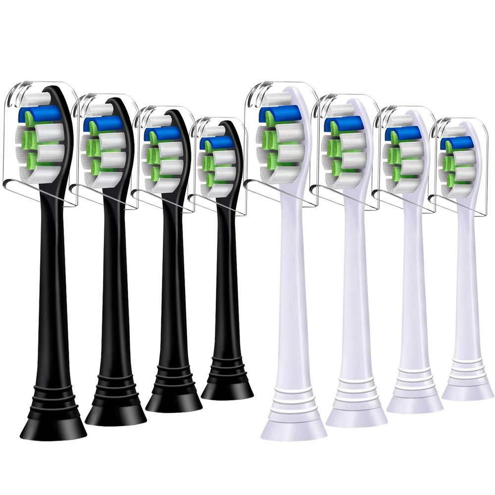 8 Count Replacement Toothbrush Heads Compatible with Philips Sonicare Electric Toothbrush, 4er White and 4er Black.