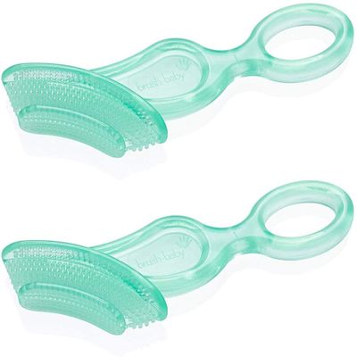 Brush-Baby Chewable Soft Toothbrush for Babies & Toddlers | Stage 2 First Teeth - Teething | Suitable from 10 - 36 months | Gently cleans baby teeth and soothes sore gums | Teal Colour, Pack of 2