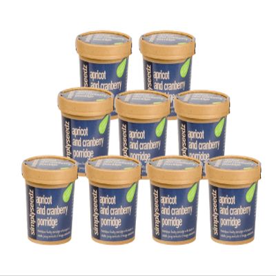 Simplyseedz Jumbo Oats Porridge Pot Apricot & Cranberry. Low sugar. Plant based, Fibre rich with pumpkin & sunflower seeds. Convenient On the Go Instant Oats 9 pack of 60g Pots