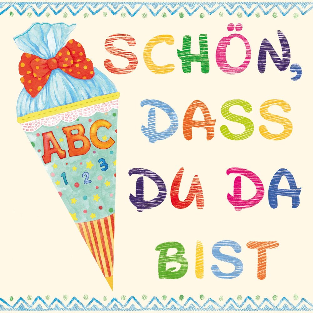 20 Napkins First Day of School "Schn, DASS du da bist beige/blue for the first day of school, 33 x 33 cm