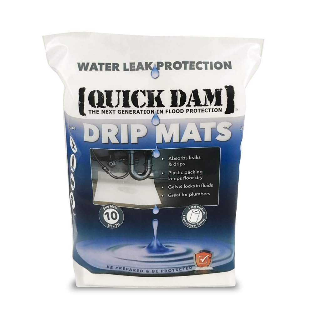 Quick Dam WUBM-10 Absorbent Drip Mats, White, 10 Pack