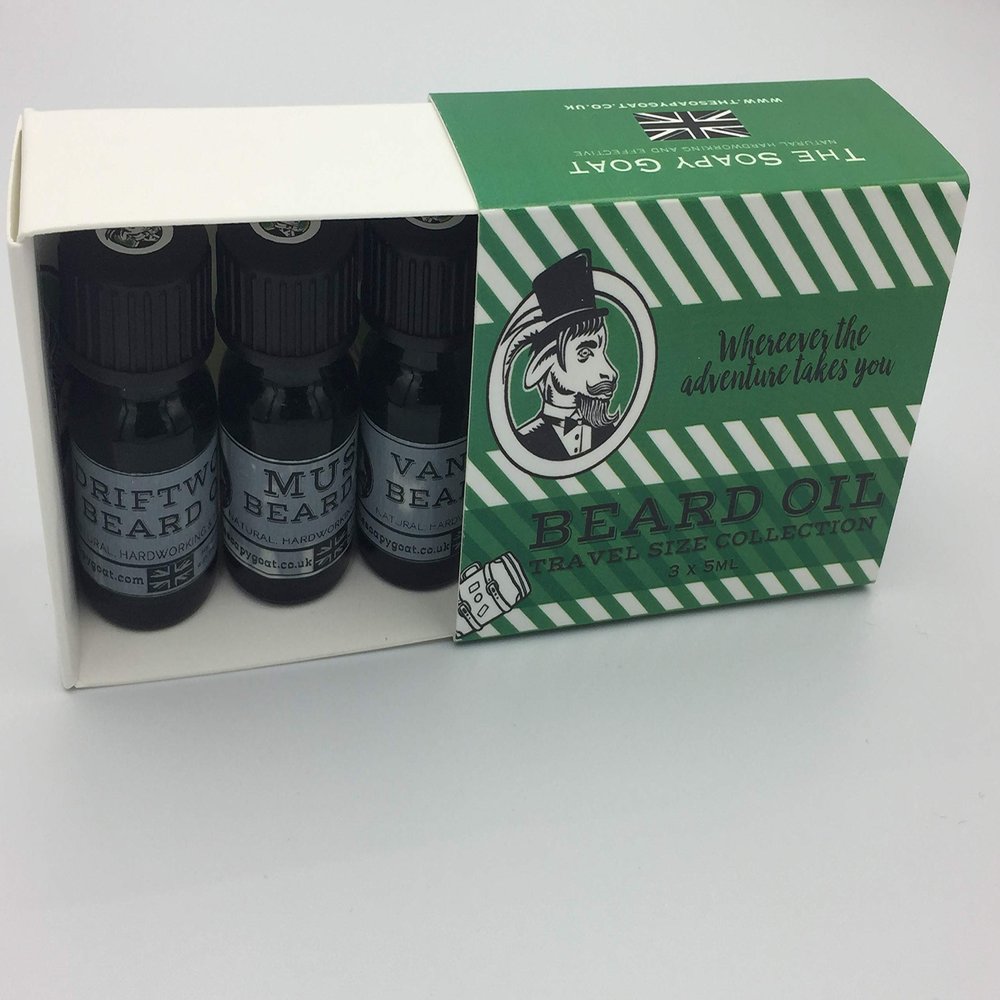 Beard Oil Gift Travel Set, contains 3 oils Driftwood, Vanilla and Bergamot