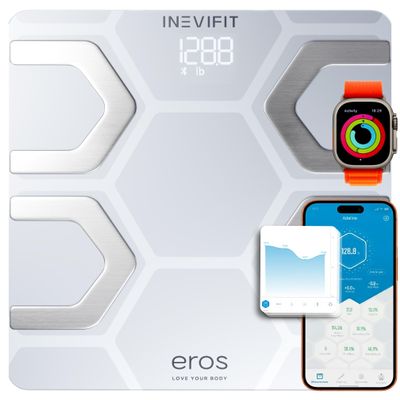 INEVIFIT EROS Bluetooth Body Fat Scale Smart BMI Highly Accurate Digital Bathroom Body Composition Analyzer with Wireless Smartphone APP 400 lbs 11.8 x 11.8 inch (White)