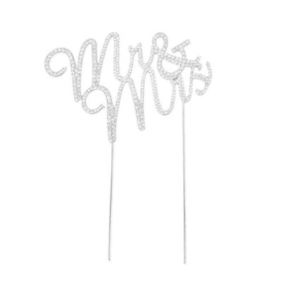 Aeromdale Mr & Mrs Silver Wedding Cake Topper Decoration Pick Rhinestone Diamante Cupcake Toppers Cake Topper Picks