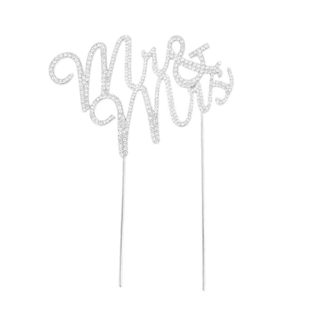 Aeromdale Mr & Mrs Silver Wedding Cake Topper Decoration Pick Rhinestone Diamante Cupcake Toppers Cake Topper Picks