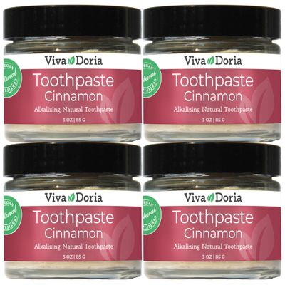 Viva Doria Fluoride-Free Toothpaste, Cinnamon Flavor, Glass Jar, 3 oz (Pack of 4)