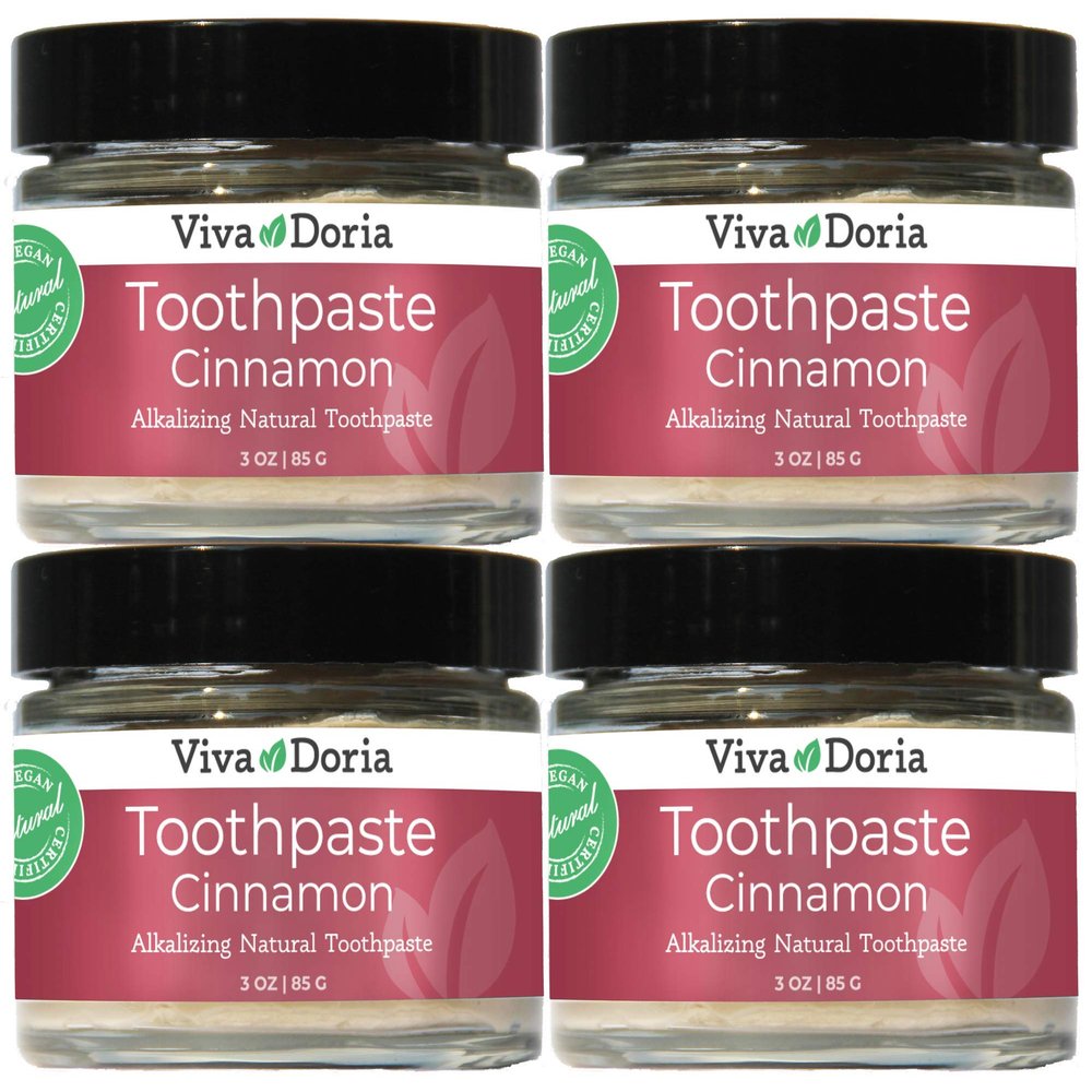 Viva Doria Fluoride-Free Toothpaste, Cinnamon Flavor, Glass Jar, 3 oz (Pack of 4)