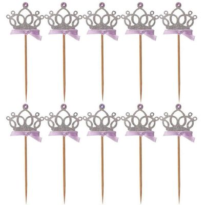 DIVISTAR 10 Pcs Cupcake Toppers Cute Crown Wedding Happy Birthday Cupcake Toppers Glitter Cake Decorations (Purple Bow Crown)