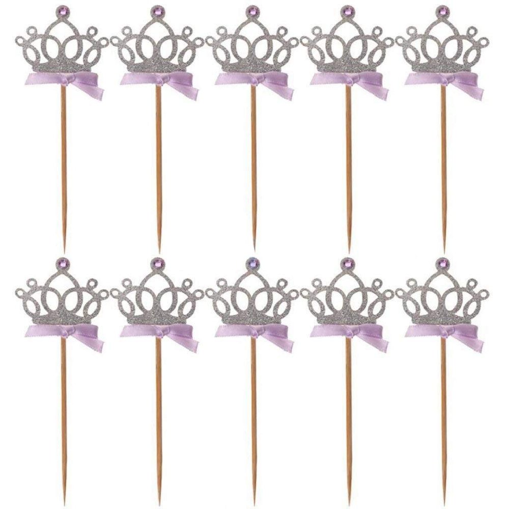 DIVISTAR 10 Pcs Cupcake Toppers Cute Crown Wedding Happy Birthday Cupcake Toppers Glitter Cake Decorations (Purple Bow Crown)