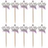 DIVISTAR 10 Pcs Cupcake Toppers Cute Crown Wedding Happy Birthday Cupcake Toppers Glitter Cake Decorations (Purple Bow Crown) view 1