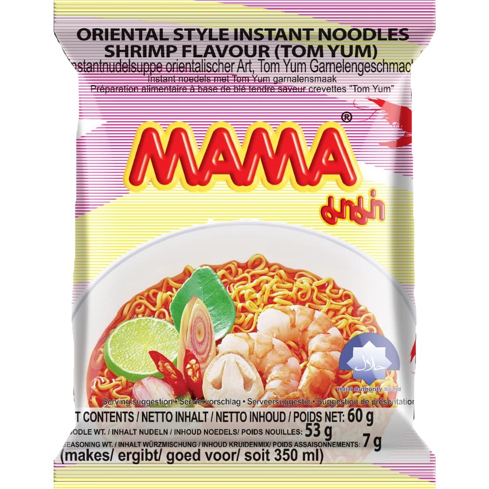 Mama Tom Yum Shrimp Instant Noodles, 60 g (Pack of 30)